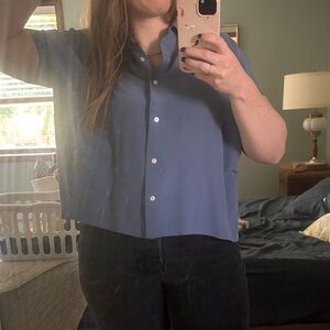 Everlane Clean Silk Cornflower Blue Short Sleeve Shirt